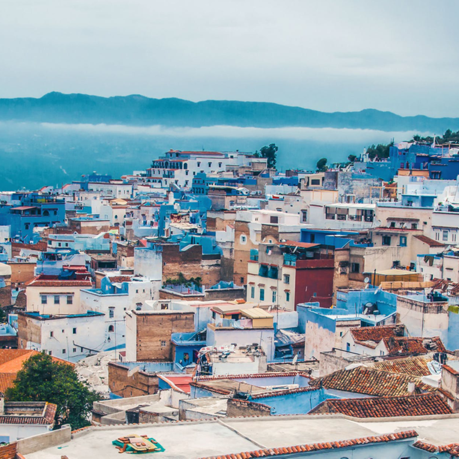 Vue de la ville bleue de Chefchaouen dans les montagnes du Rif, Maroc