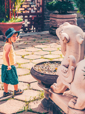 Junge in einem Tempel in Vietnam