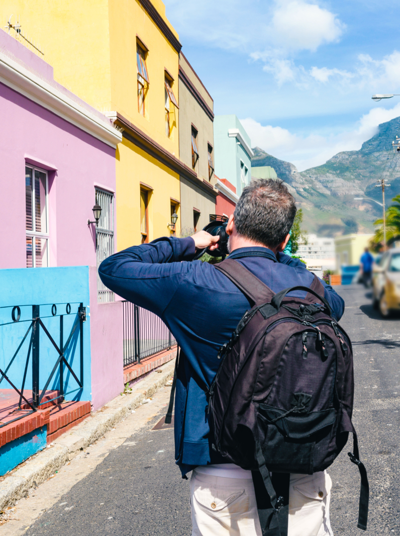 03 Tourist in Cape Town Photographing Bo-Kaap with a DSLR camera.