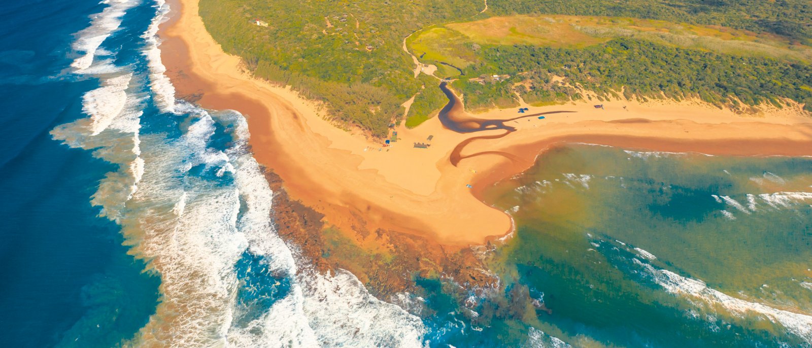 01 Aerial view of Sodwana Bay National Park within the iSimangaliso Wetland Park, Maputaland, an area of KwaZulu-Natal on the east coast of South Africa