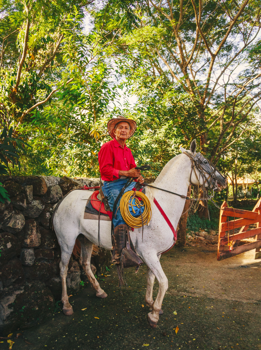cowboy on horseback at a ranch in costa rica.