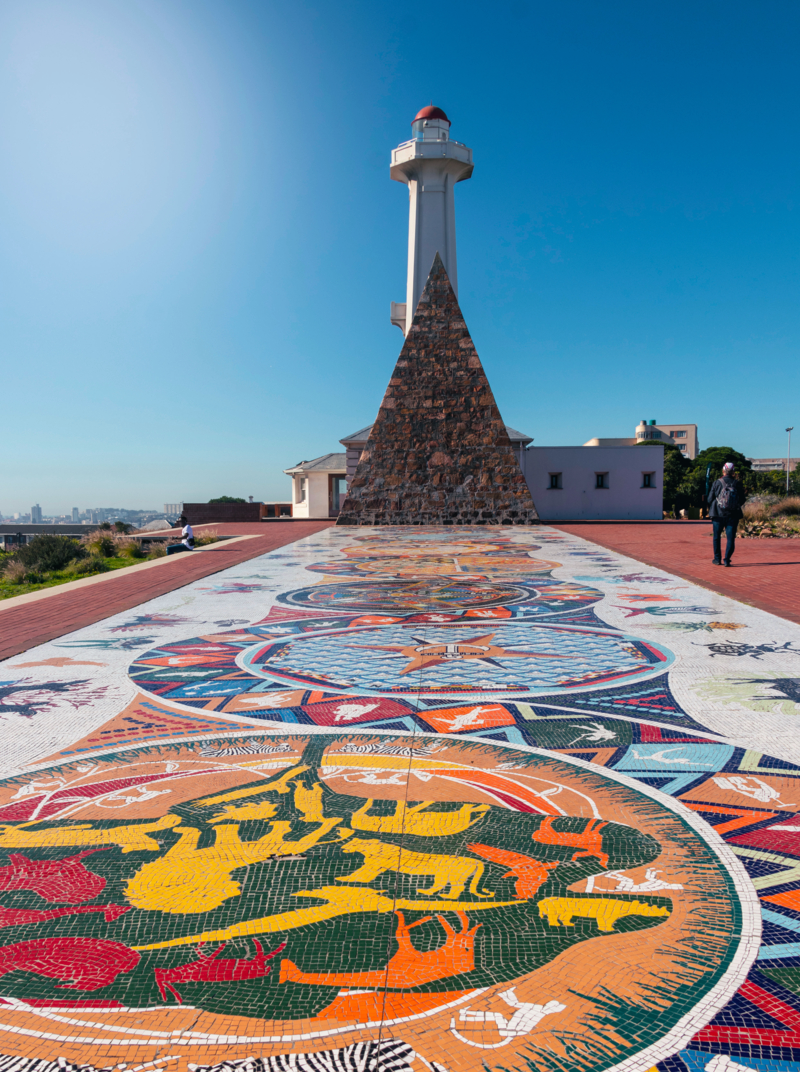 This memorial with a pyramid and mosaic is located in Donkin' Reserve in Port Elizabeth. From this site you have a wonderful view over Port Elizabeth.