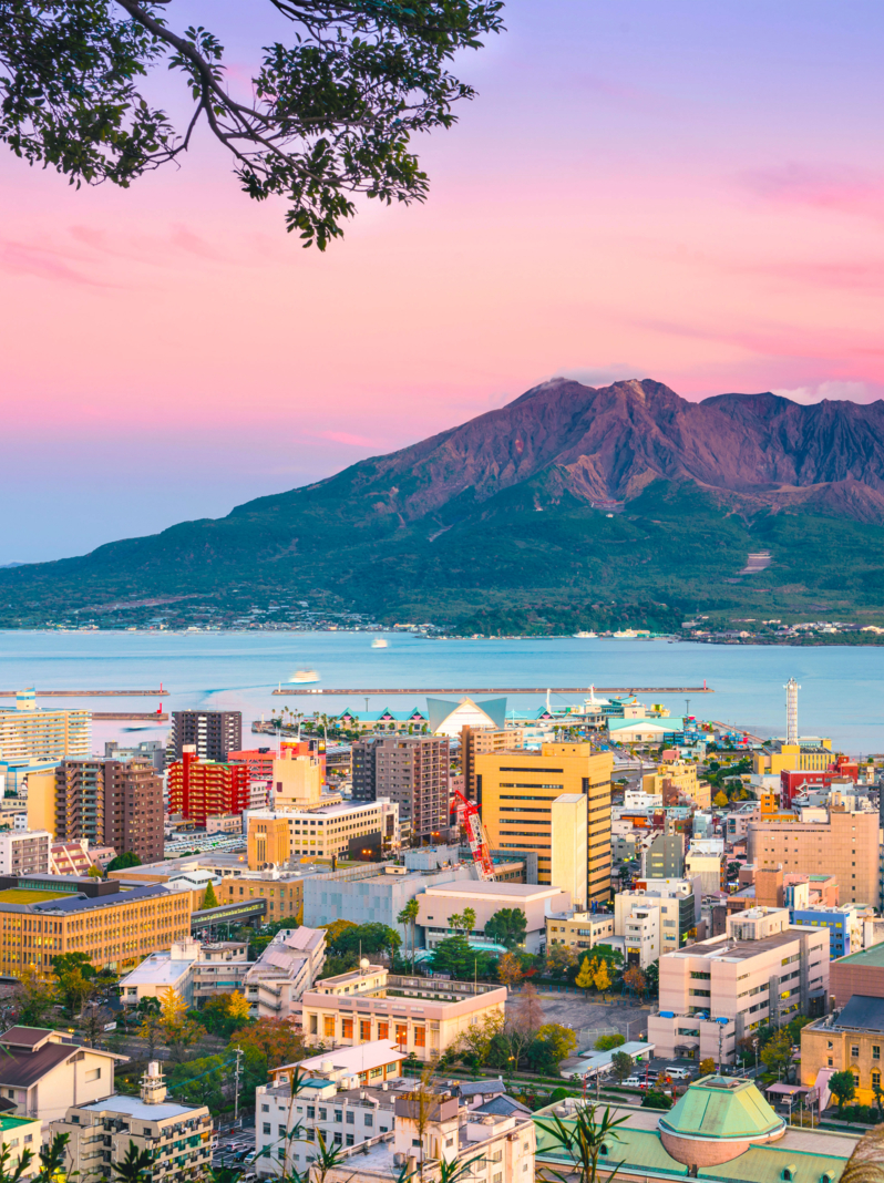 Kagoshima, Japan with Sakurajima Volcano