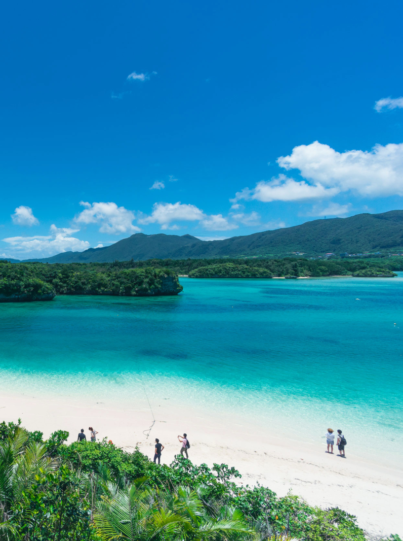 White sand tropical beach with clear blue lagoon water, Kabira Bay, Ishigaki Island National Park of the Yaeyama Islands, Okinawa, Japan