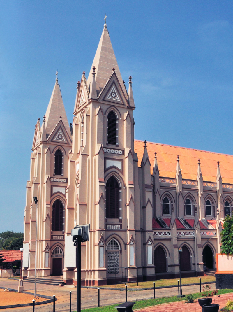 Catholic church with towers near the Indian ocean in Negombo, Sri Lanka
