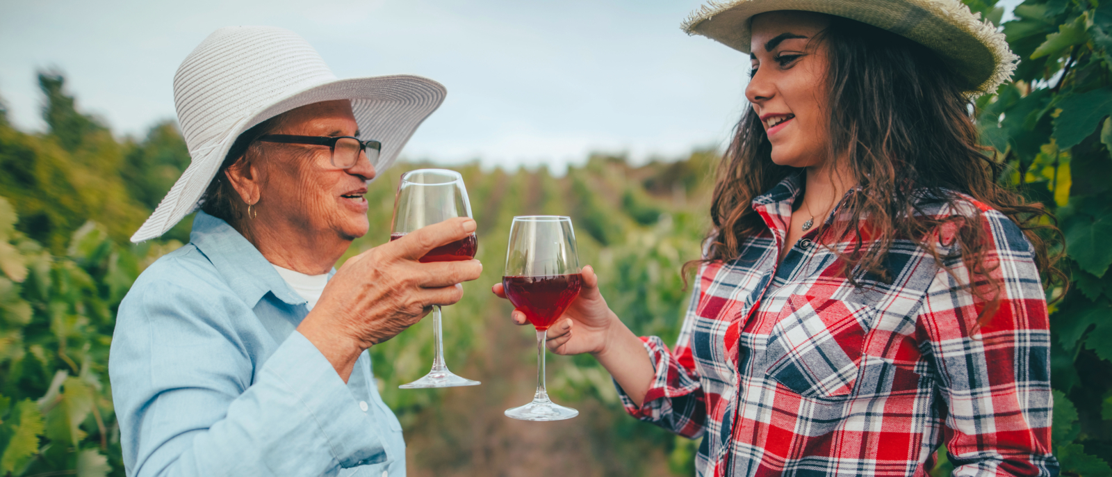 Grandmother and granddaughter vineyard