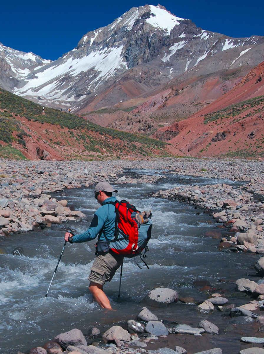 River crossing on the approach to basecamp of cerro aconcagua argentina