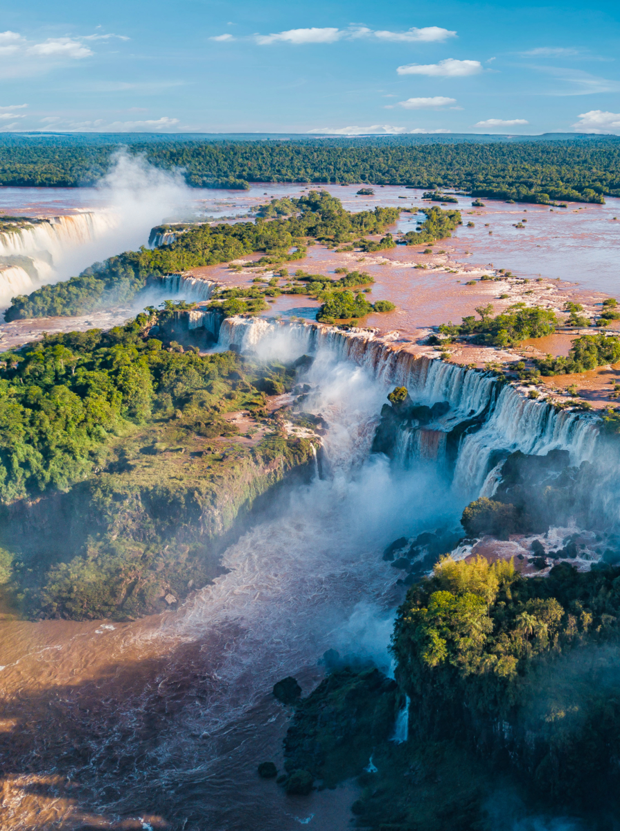 Aerial view of the Iguazu Falls. View over the Garganta del Diablo the Devil's Throat