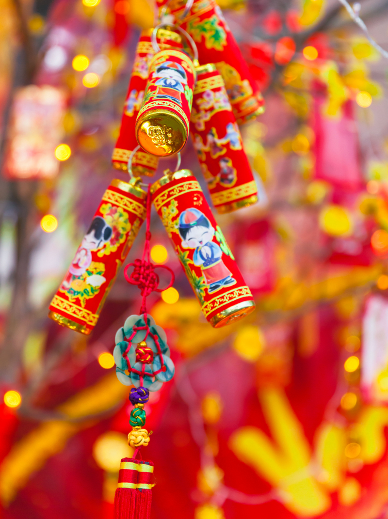 Chinese Lunar New Year or Tet decorations on the street, Vietnam