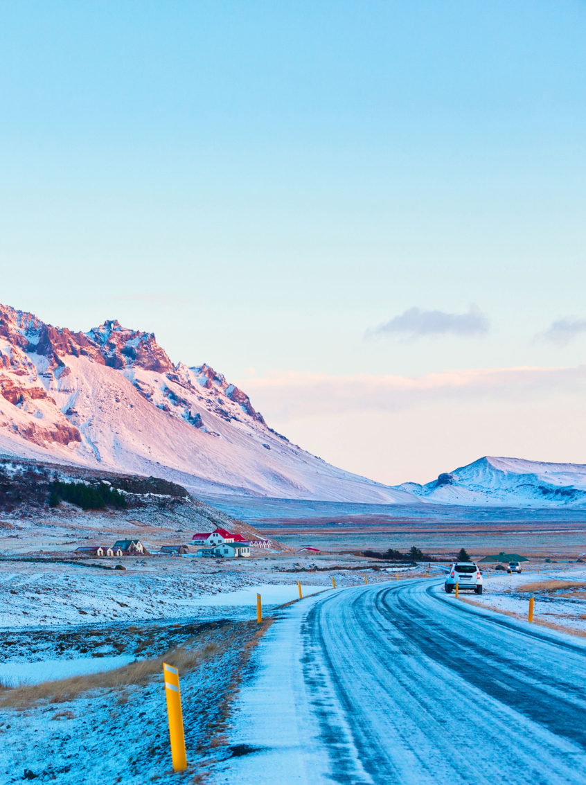 Views from the Ring Road (Route 1) at sunrise ( between Hof and Jokulsarlon). South of Iceland