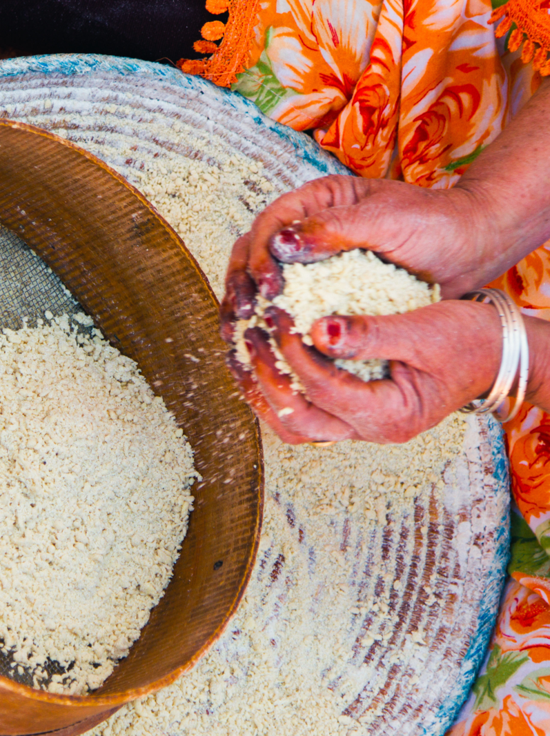 Moroccan couscous preparation by hand