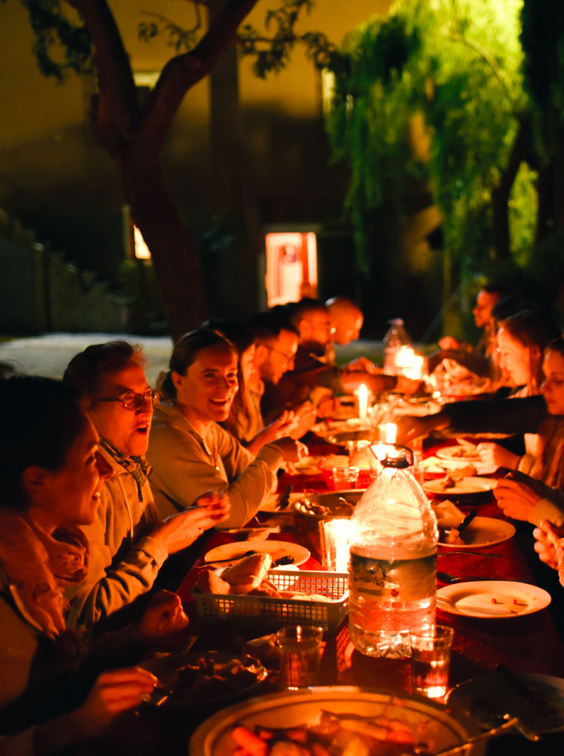 group of people having diner outside