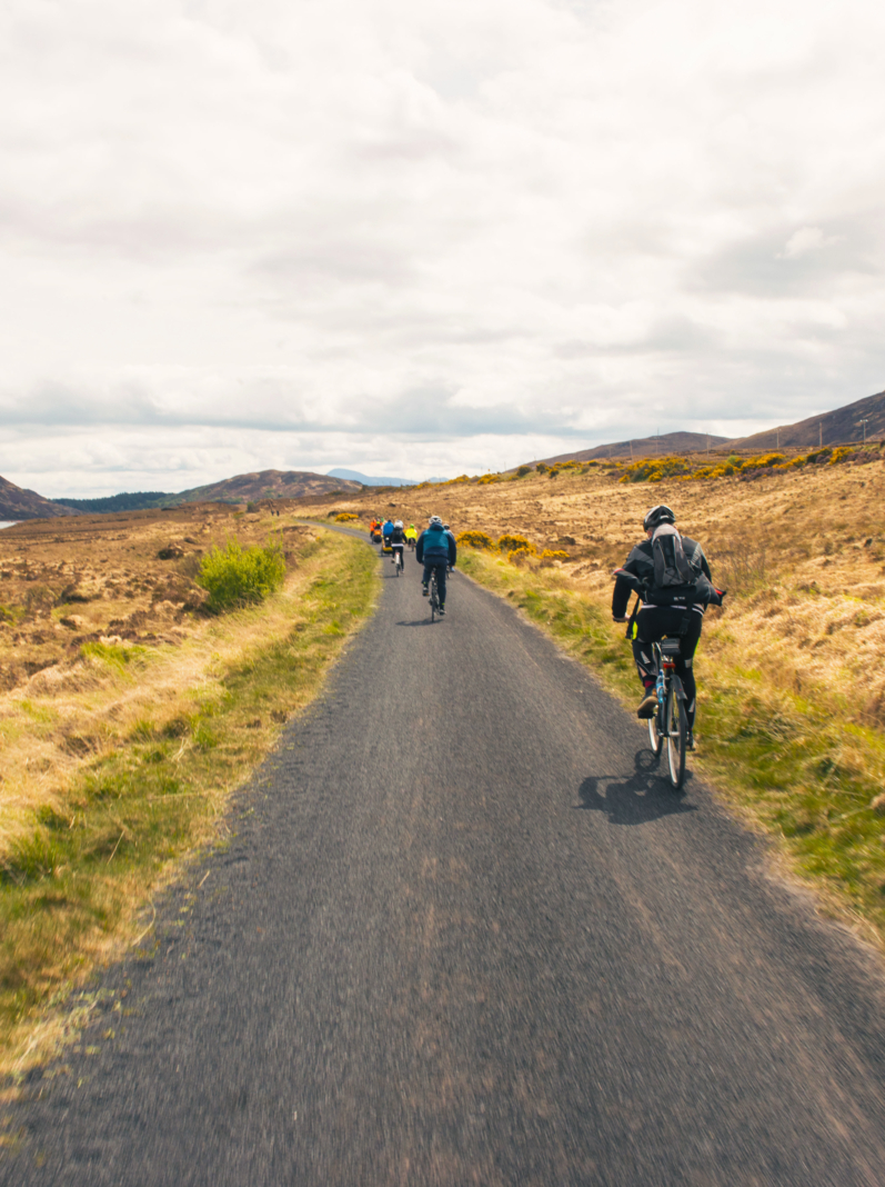 Cyclists in beautiful landscape, The Great Western Greenway,Westport, Mayo, Ireland