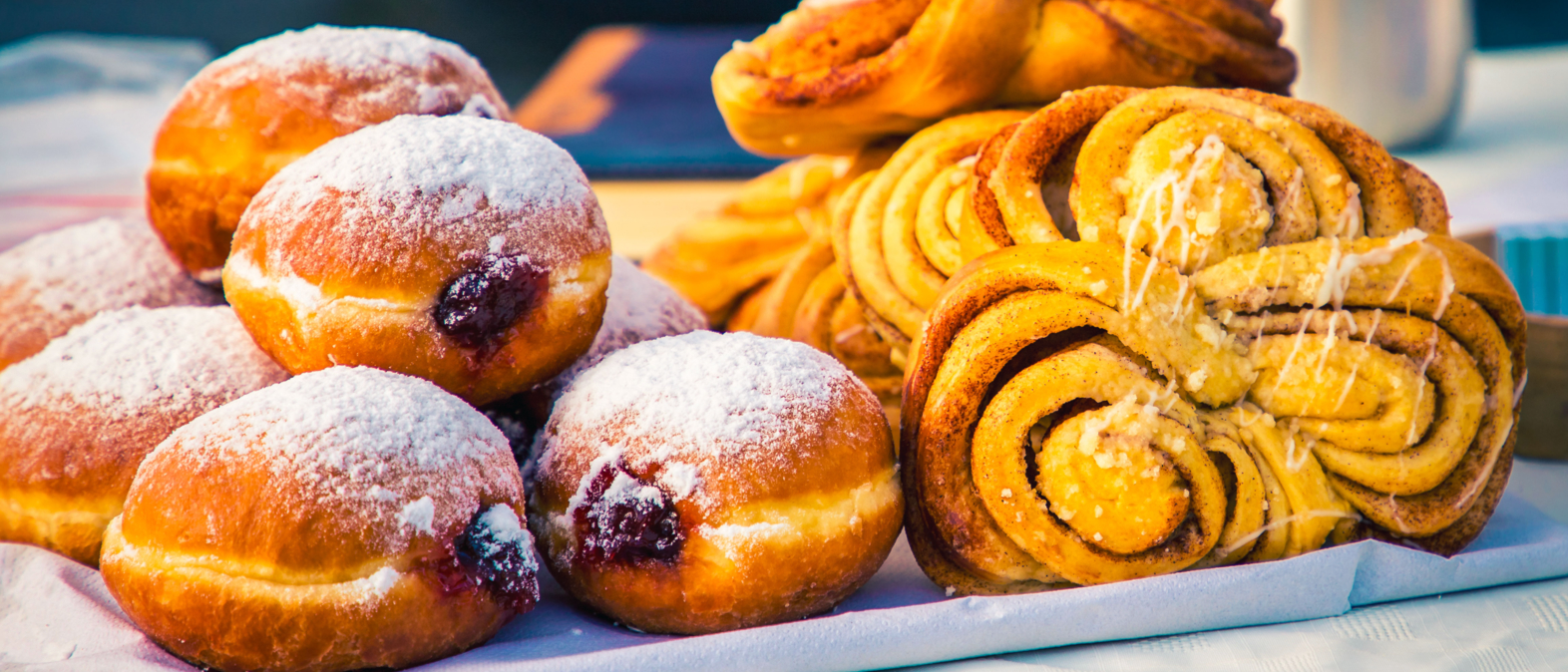 Street market with freshly cooked donuts for sale in Ireland