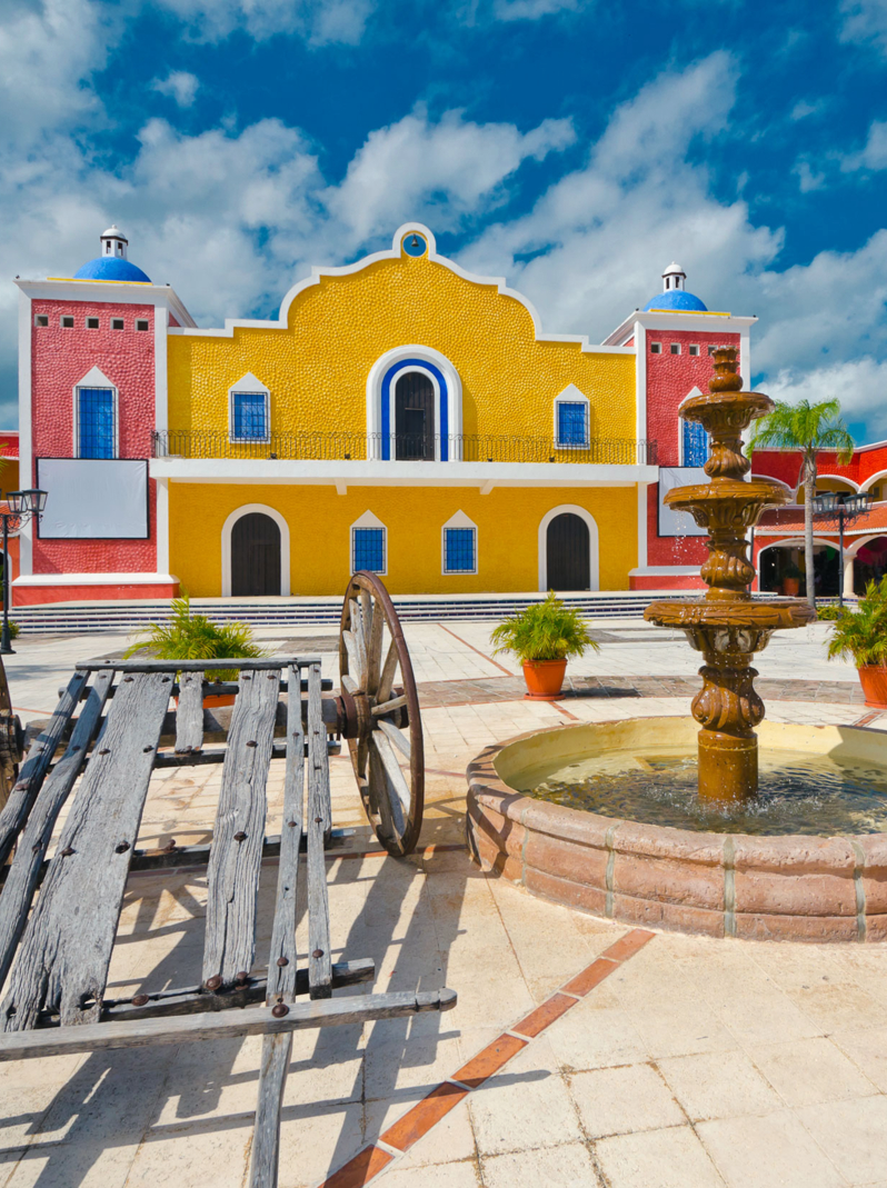 Mexican, caribbean hacienda, ranch plaza. Decorative traditional design