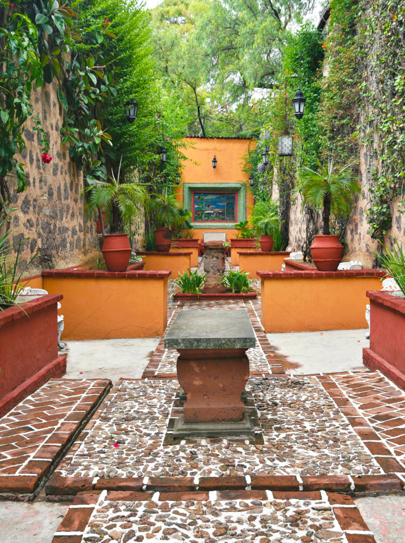 Panoramic view of the Colonial style ex Hacienda San Gabriel de Barrera gardens, in Guanajuato Mexico