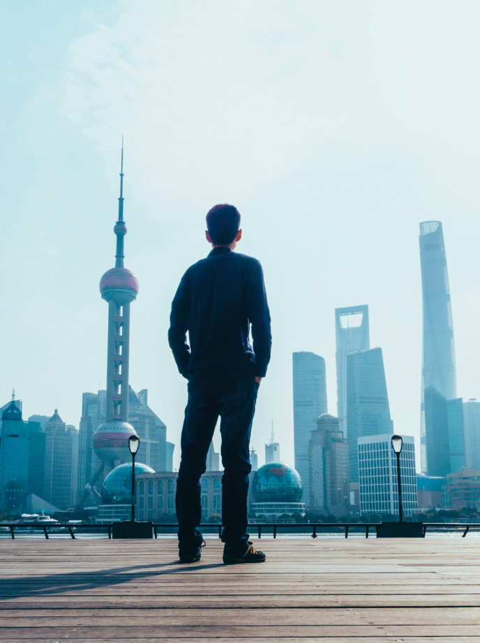 Man looking at cityscape,Shanghai