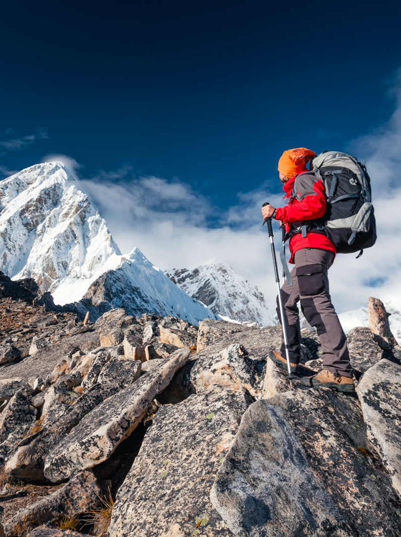 Hiker walks in Himalayas
