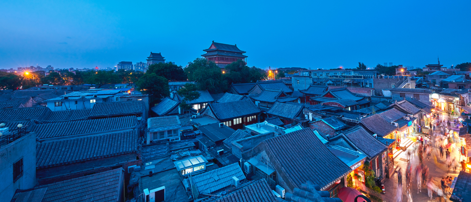 Beijing's old town at sunset in blue sky, China