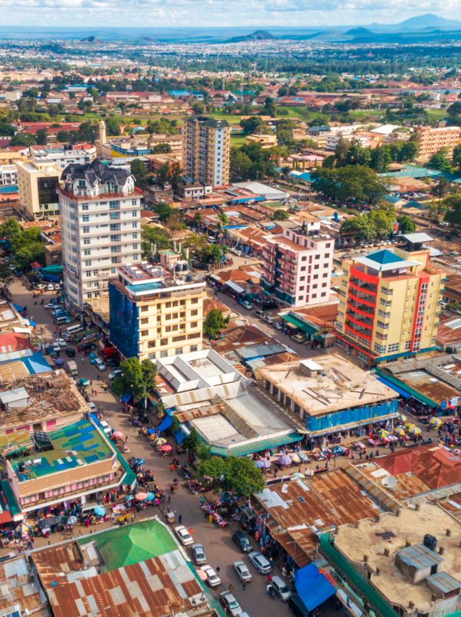 aerial view of the city of Arusha, Tanzania