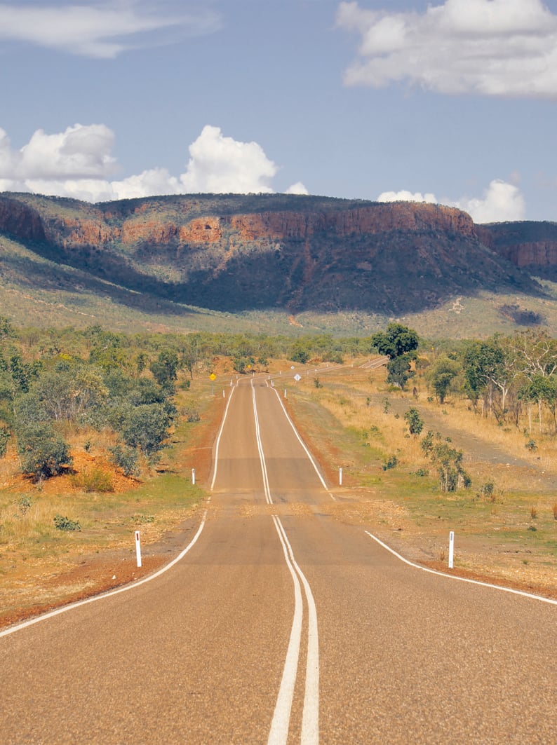 The famous rugged Gibb River Road in the Kimberley, Western Australia crossing remote and pristine wilderness