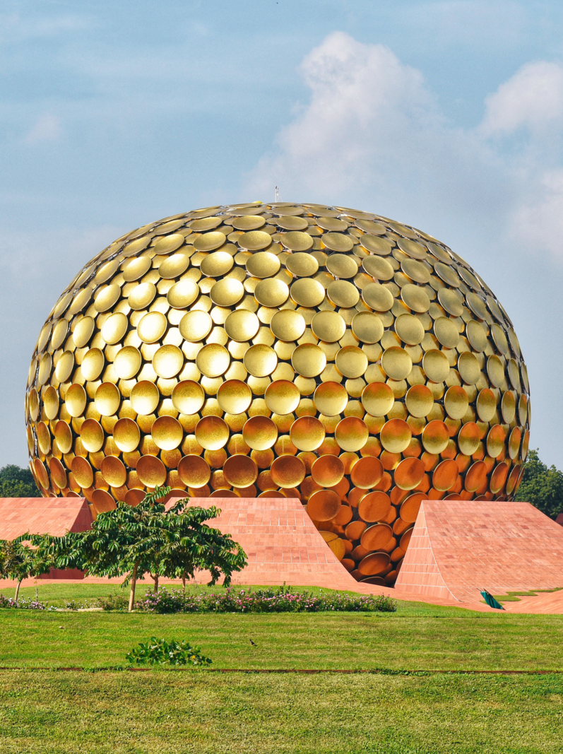 The Matrimandir is an edifice of spiritual significance for practitioners of Integral yoga, in the centre of Auroville established by The Mother of the Sri Aurobindo Ashram, in Auroville near Pondicherry in India
