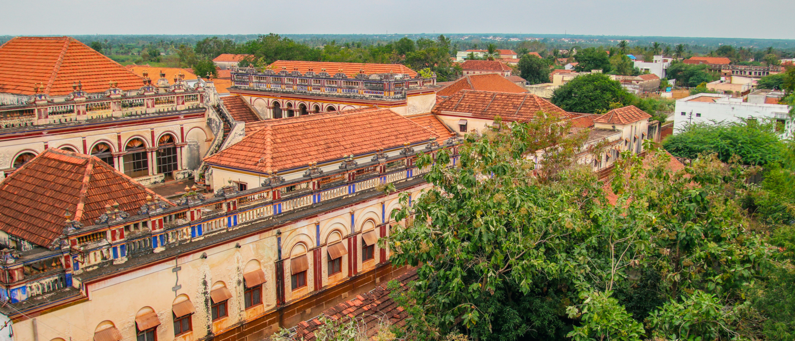 Vue de dessus de toit de Chettinad, Tamil Nadu, Inde