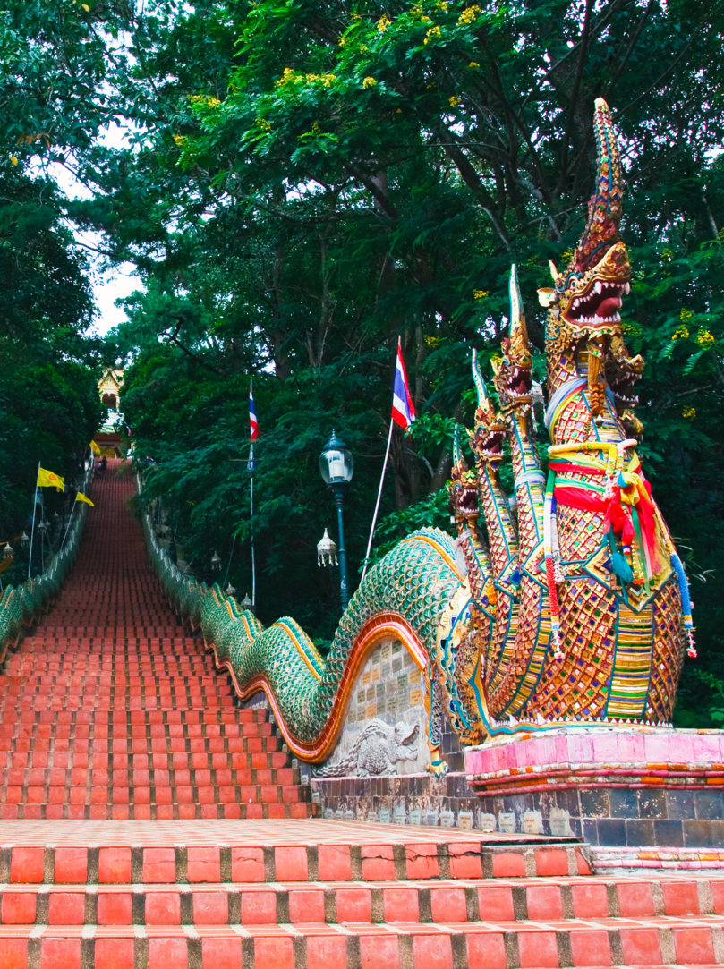 Naga dragon stairs of Wat Doi Suthep Temple