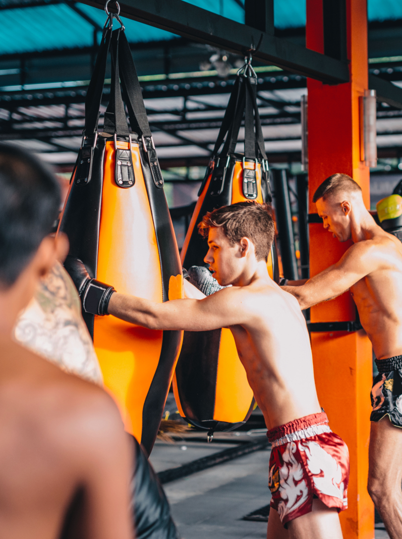 Martial arts are physical activities good for both men and women, recreational athletes or professional fighters. Many people coming to Thailand to practice and improve their technique with experienced local Muay Thai and MMA trainers. Punching bags during the warm up session