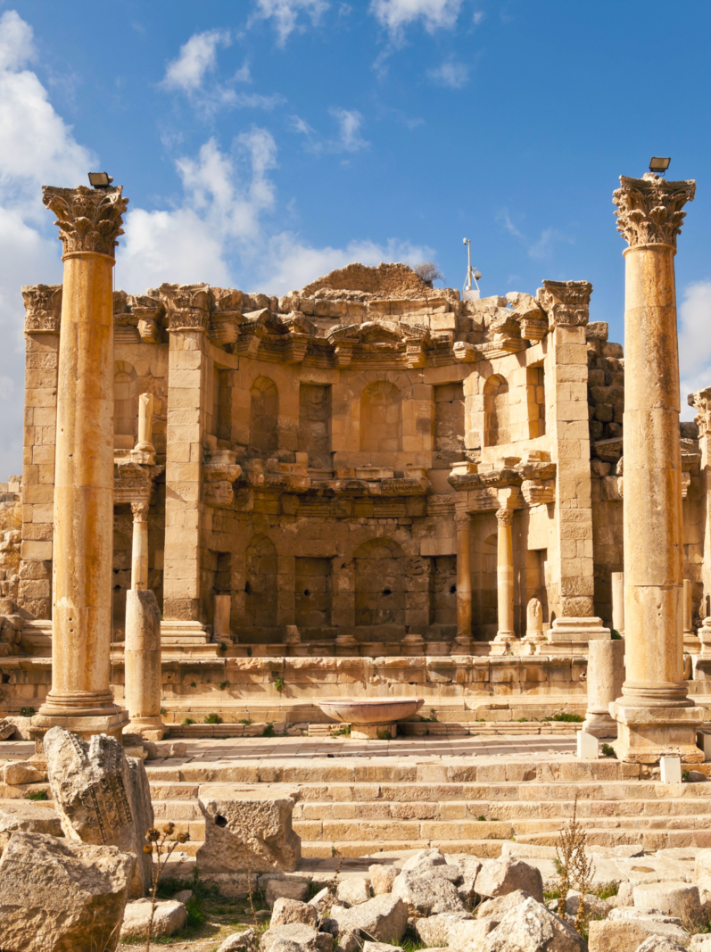 the nymphaeum in the roman ancient city of jerash, jordan