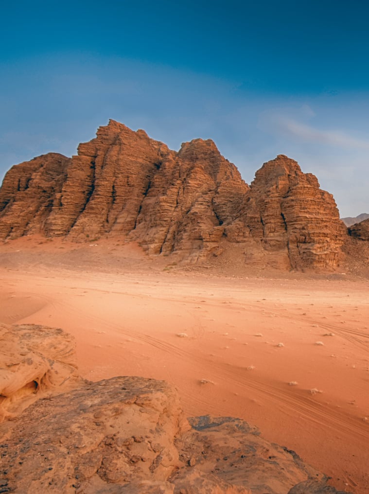 Wadi Rum is a valley cut into the sandstone and granite rock in southern Jordan. It is the largest wadi in Jordan. Wadi Rum is home to the Zalabia Bedouin.