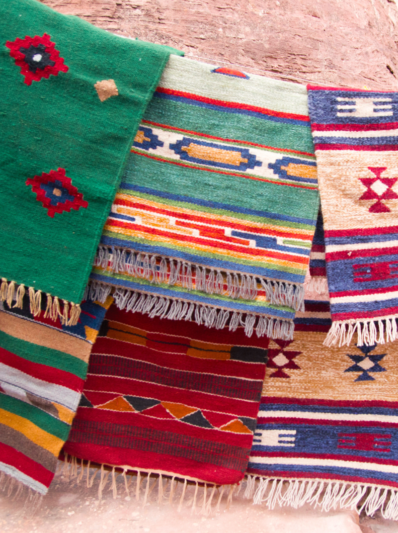 Colorful handmade woolen bedouin rugs, Petra, Jordan