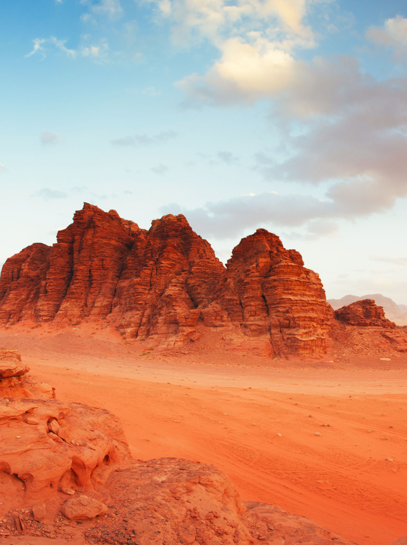 Wadi Rum desert, JordanWadi Rum, a sandstone valley in southern Jordan, also known as the Valley of the Moon. Filming location of Lawrence of Arabia, Red Planet, and Transformers.