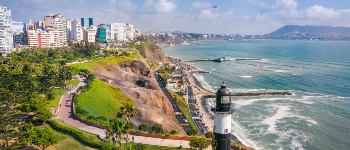 Aerial view of lighthouse of Miraflores, in Lima, Peru