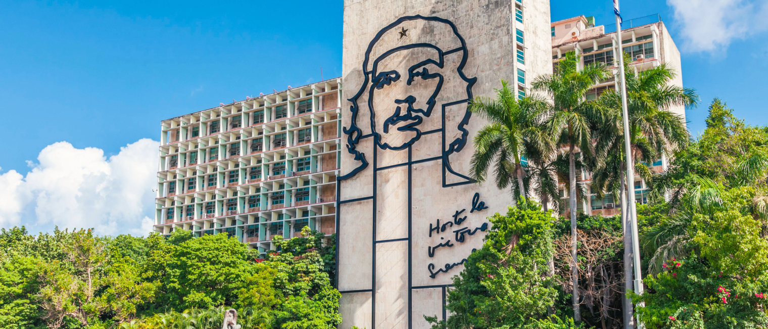 Havana, Cuba-07 October, 2017. Ministry of the Interior building with face of Che Guevara at the Revolution Square on October 07, 2017 in Havana, Cuba.